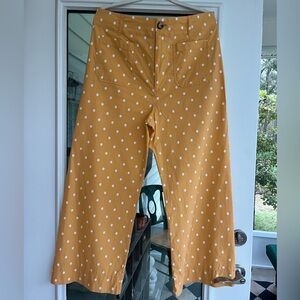 Anthropologie Maeve Mustard Pants with White Dots